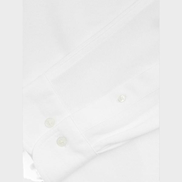 Supplied Fashion white regular jersey pique shirt featuring a textured weave and buttoned cuff detail.