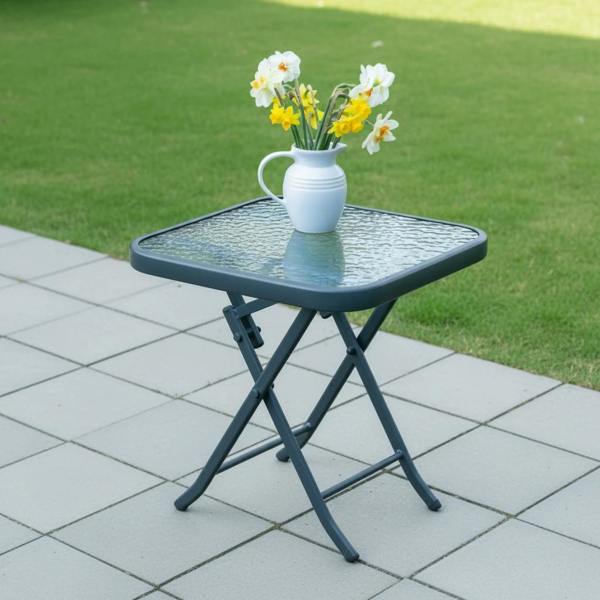 The Garden Marketplace Metal Framed Glass Top Folding Garden Side Table