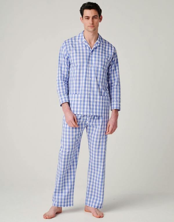 British Boxers Men's Crisp Cotton Pyjama Set – Schoolhouse Blue Gingham