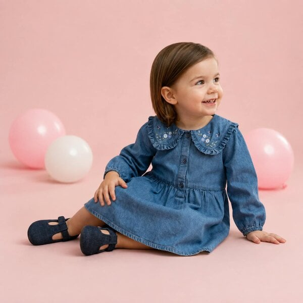 Mini Cuddles Floral-Embroidered Dress (Blue)