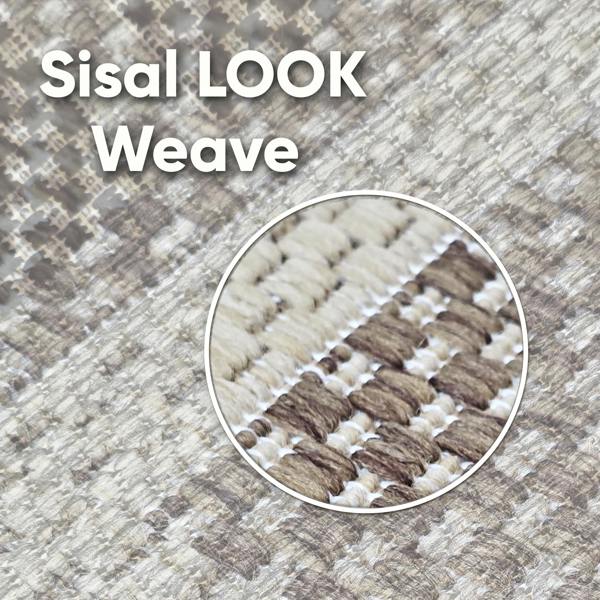 Viva Rugs Non-Slip Beige Brown Rug Geometric Border Design Flat Weave Kitchen Dining Room Living Room Area Mat