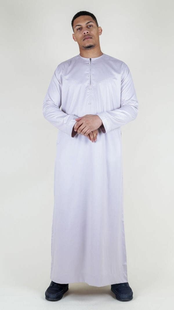 Infinity Leather Men's Thobe Robe Satin Emirati Islamic Jubba Eid Slim Fit
