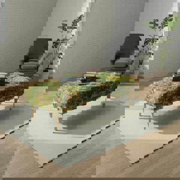 Modern dining bench seat with statement fabric and seamless fixed top design