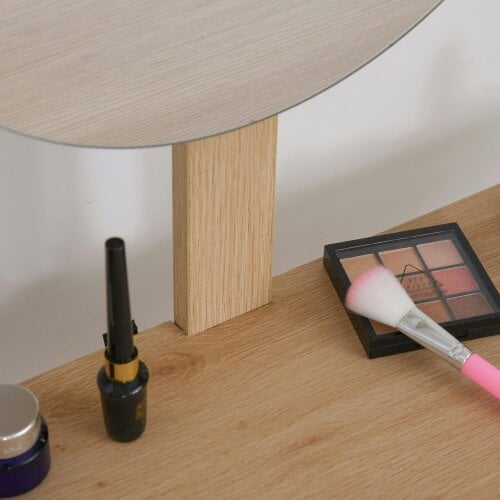 Wyld Haus Zino Oak Wood Botanical Pattern Dressing Table With Adjustable Mirror And Drawer Storage For Bedroom