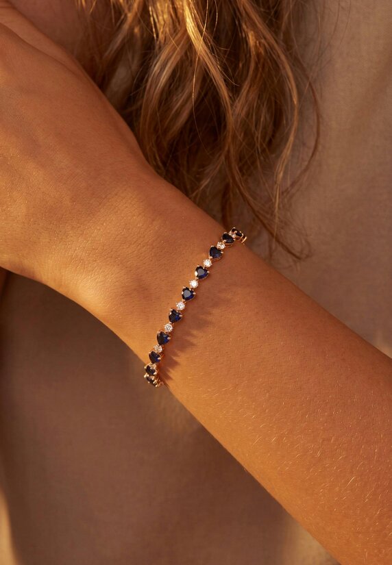Latelita Asscher Cut Heart Tennis Bracelet Sapphire Gold