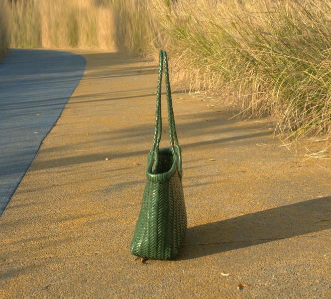 RIMINI Genuine Leather Hand Woven Shopping Bag - Green