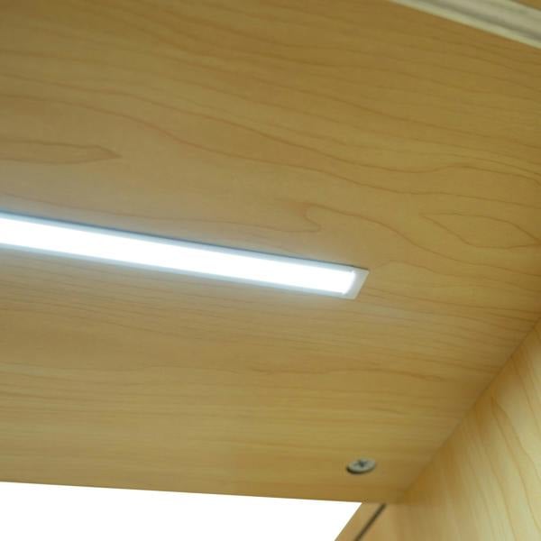 Maple countertop of Astro LED Shop Counter Set with integrated LED lighting, showcasing smooth wood grain and modern design