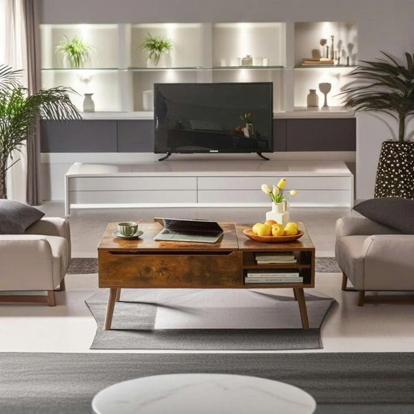 Modcraft Lift-Top Coffee Table with Hidden Compartment and Adjustable Storage Shelf