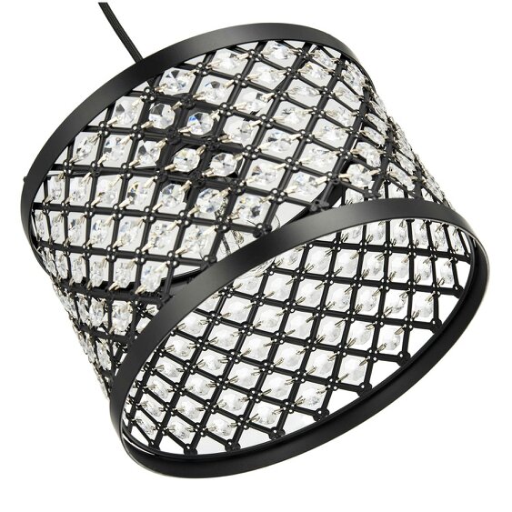 Happy Homewares Modern Ornate Black Metal Pendant Shade with Clear Acrylic Beads