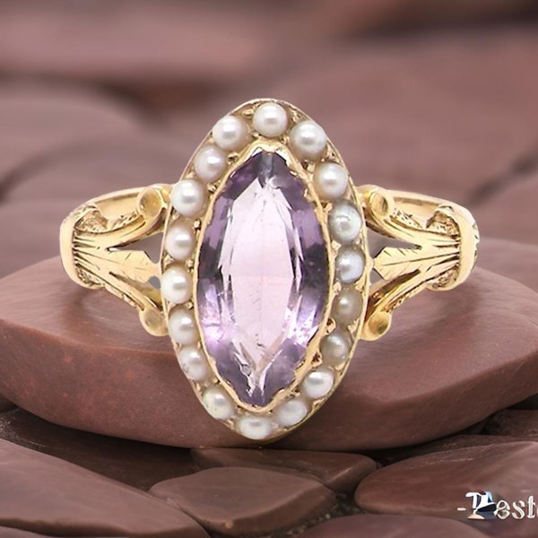 Vintage Tom 9 Carat Gold Amethyst & Pearl Dress Ring