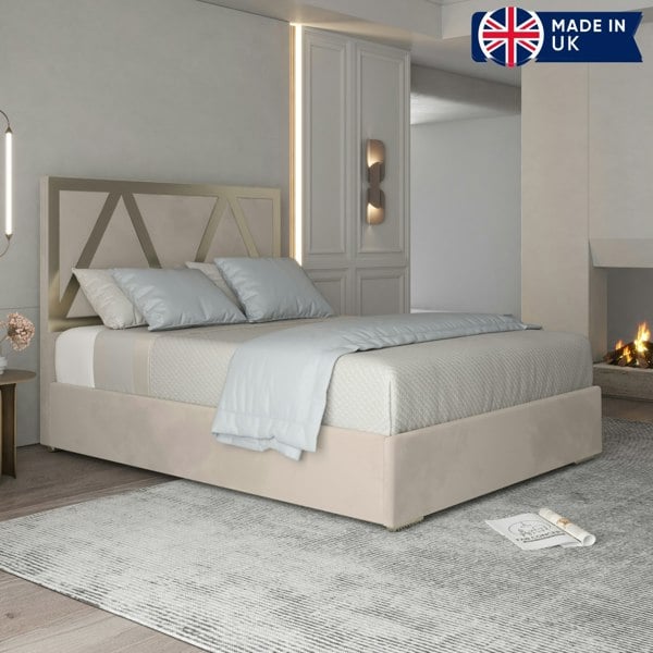 Casa Magna Alison Upholstered Soft Velvet Metal Bed Frame - Cream