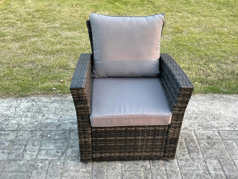 Fimous 8 Seater Rattan Garden Furniture Corner Sofa Set Outdoor Patio Sofa Chair Table Set with Rectangular Coffee Table Dark Grey Mixed