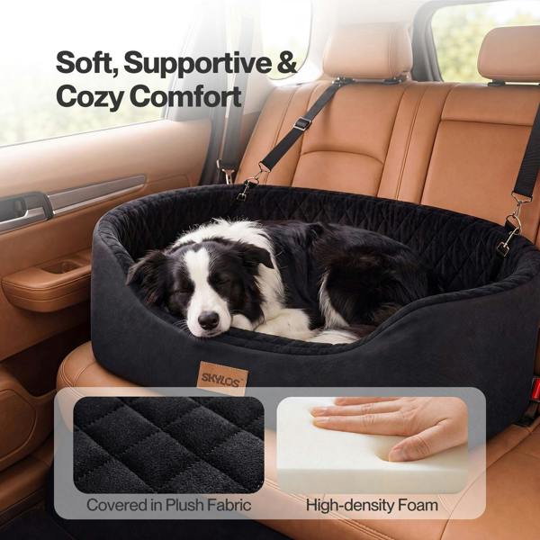 Skylos Dog Car Seat Large Booster Bed for Cars Travel SUV Black Soft Oxford