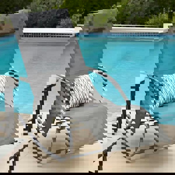 Gr8 Garden Grey Sun Lounger Garden Rocking Chair Recliner Patio Seat with Pillow Headrest