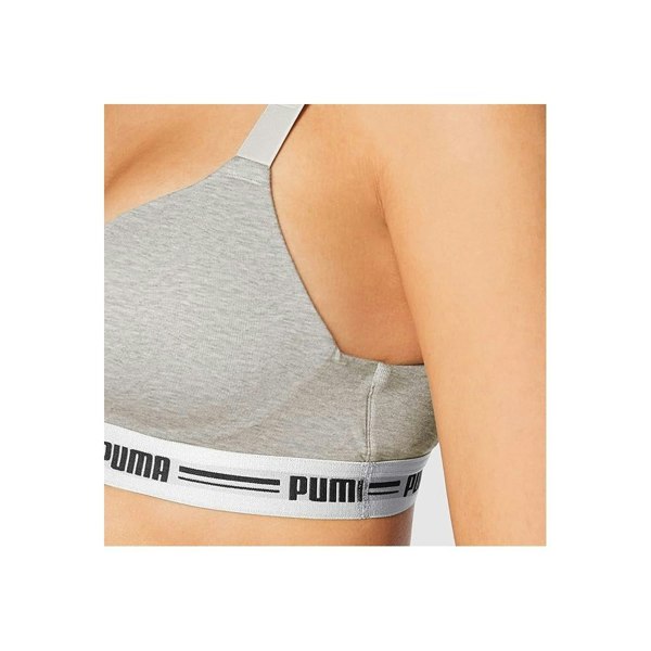 Puma Striped Logo Padded Bra Top, Grey Melange