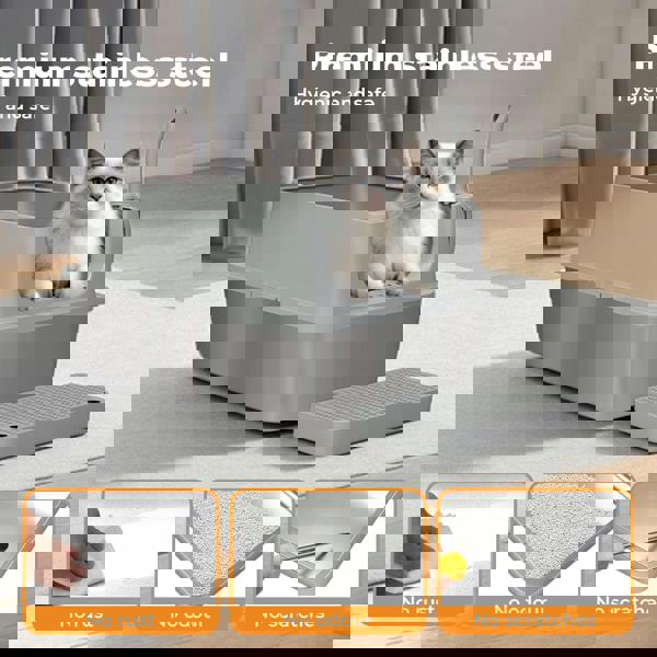 Skylos Stainless Steel Cat Litter Box Semi-Enclosed Easy Cleaning Pet Toilet