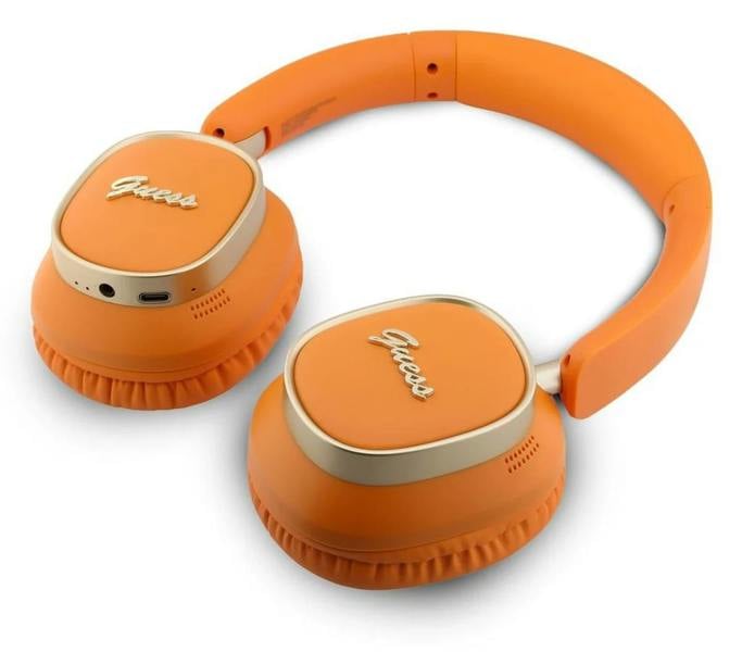 Guess Rectangle Metal Script Logo ENC On Ear Wireless Headphone Orange - GUBHV28HGCSMO