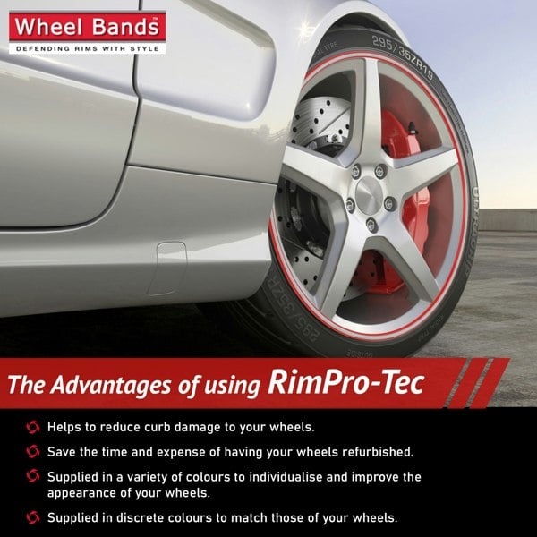 RimPro-Tec Group 4x Red Base's 4x Silver Pinstripe's / RimPro-Tec® Wheelbands™ car wheel styling kit