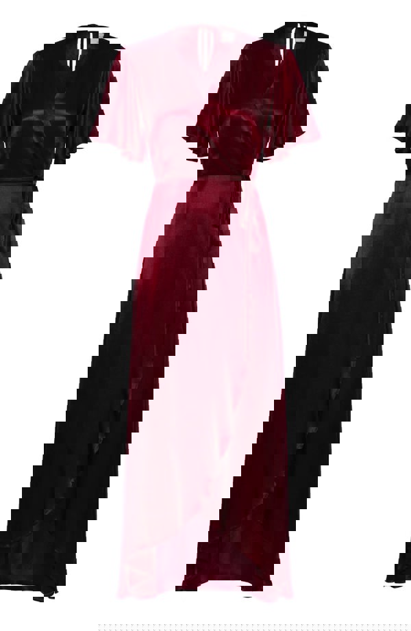 Rewritten London Florence Waterfall Dress in Chianti Satin