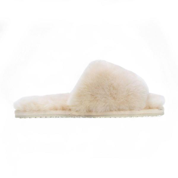 Infinity Leather Women's Sheepskin Slippers Beige Warm Winter Fur Sliders - Nordic