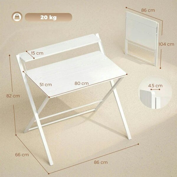 Compact Folding Desk for Small Spaces with Storage Shelf for Home Office, White