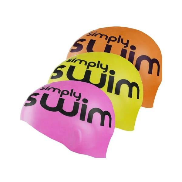 Vibrant Simply Swim high vis silicone swim cap in pink, yellow, orange