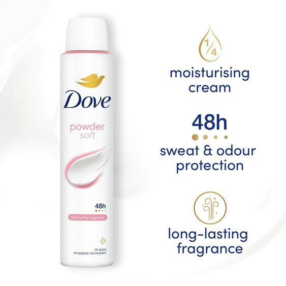 Dove Powder Anti-Perspirant with 48H Sweat Protection Deo for Women 200ml, 24pk