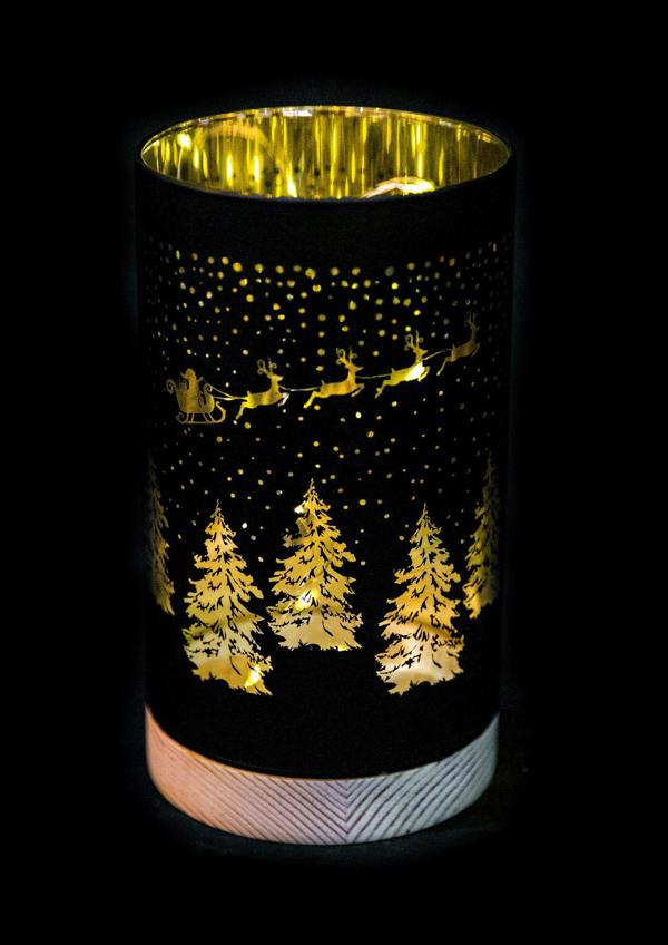 23cm Christmas Decorated Vase Table Light Santa Sleigh Scene Black LED image 6