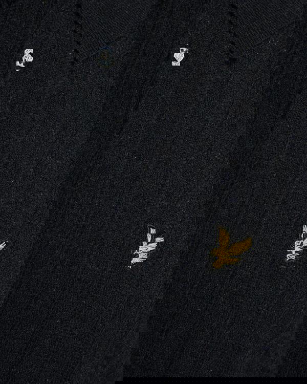 Lyle & Scott Linen Blend Short Sleeve Mens Knitted Polo - Z56 Dark Navy Marl