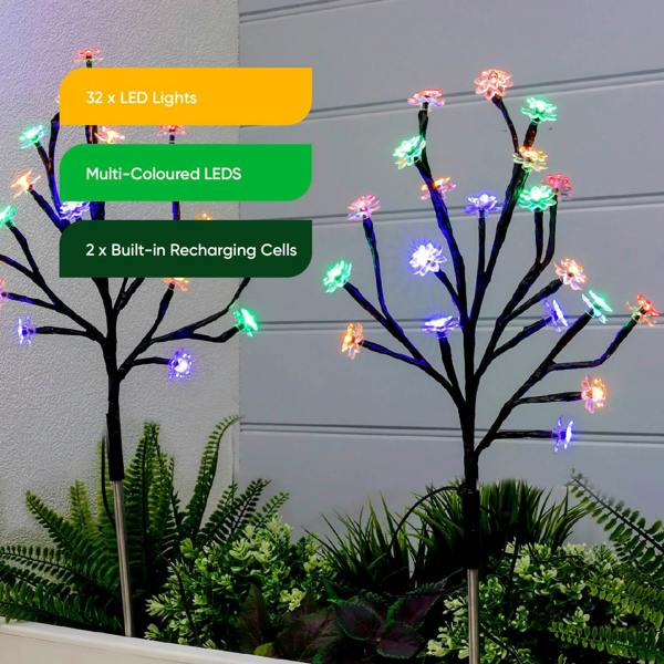 Gardenwize Pack of 2 Solar Stake Lights – Flower Tree LED Lights