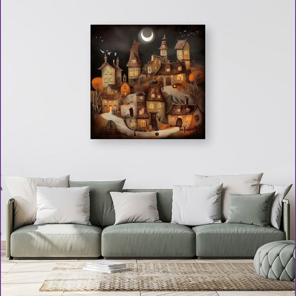 Warren Reed Spooky Halloween Village Canvas