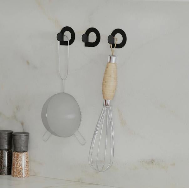 Decortie Modern Pino Unique Metal Triple Hooks for Hanging, Set of 3 Matte Black Hooks Bathroom, Waterproof, Stainless Steel Hooks