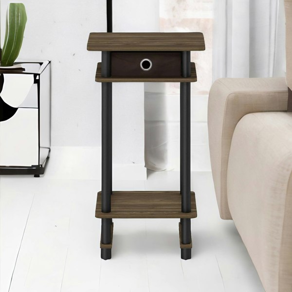 Rafaelo Mobilia Industrial Rustic Side Table With Fabric Drawer