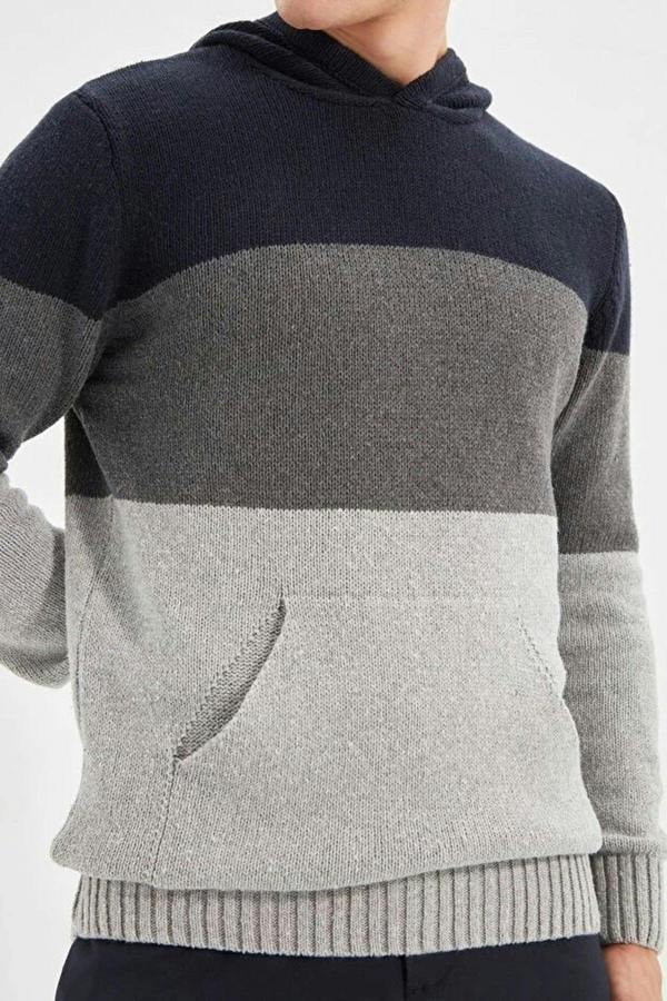 WOVCOR Color Block Knit Men's Sweater with Hood