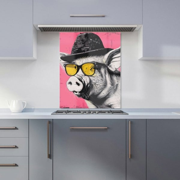 Warren Reed - Designer Pig In A Hat And Glasses Kitchen Splashback