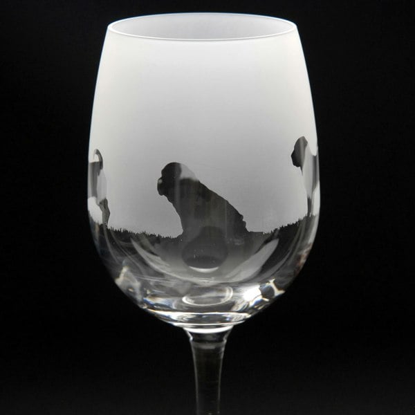 Glyptic Glass Art Shar Pei Dog Crystal Wine Glass - Hand Etched/Engraved Gift