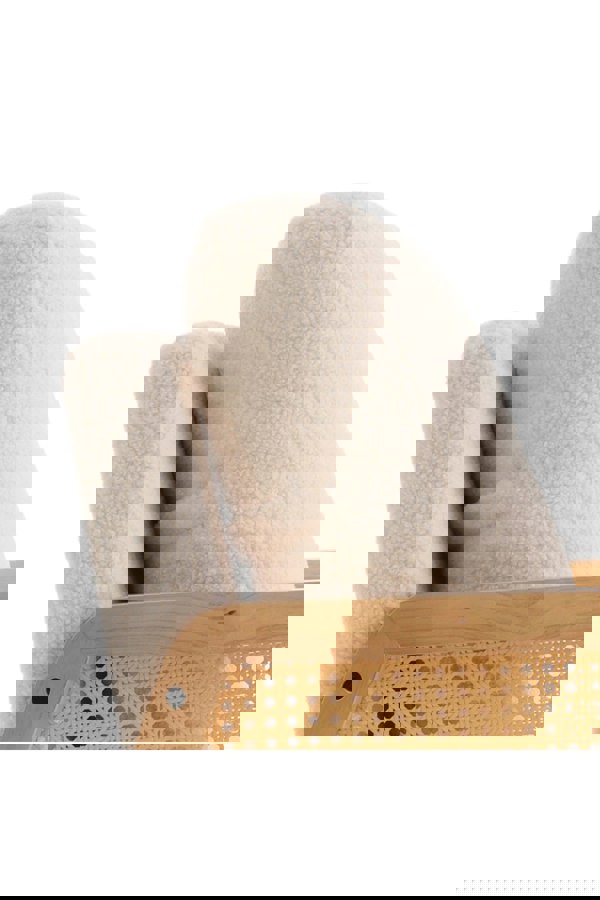 Living and Home White Teddy Fur Rattan Armrest Sofa Cushioned Armchair