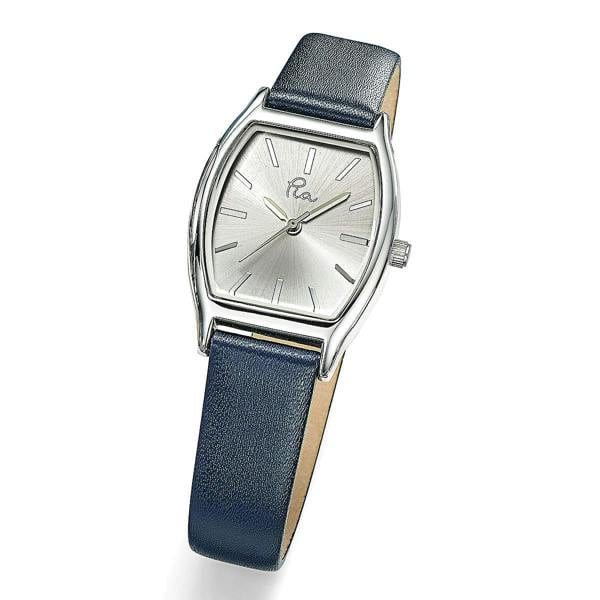 Pia A Moment in Time Navy Watch, Silver-Tone Case with Navy Leather Strap