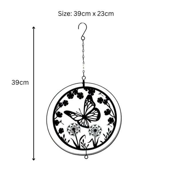 EDH Door Hardware Black Metal Butterfly Hanging Silhouette Orbit Spinner – 39cm x 23cm | Elegant Outdoor Garden Décor | Wind Spinner