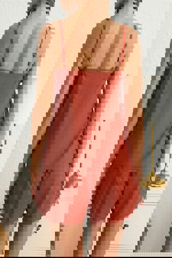 WOVCOR 2-Piece Lace-Trimmed Strappy Viscose Woven Pajama Set with Short