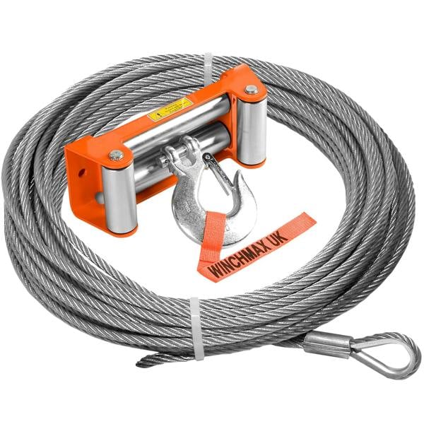 WINCHMAX Steel Rope 25m x 14mm, Hole Fix.  Orange Roller Fairlead. 1/2 Inch Clevis Hook. For winches up to 20,000lb