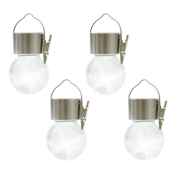 Gardenwize Pack of 4 Solar Hanging Lights – Crackle Glass Ball LED Lights