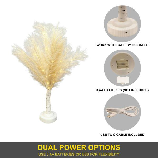 70cm Cream Feather Tree Table Lamp with Warm White LEDs, Battery-Operated Decorative Light image 7