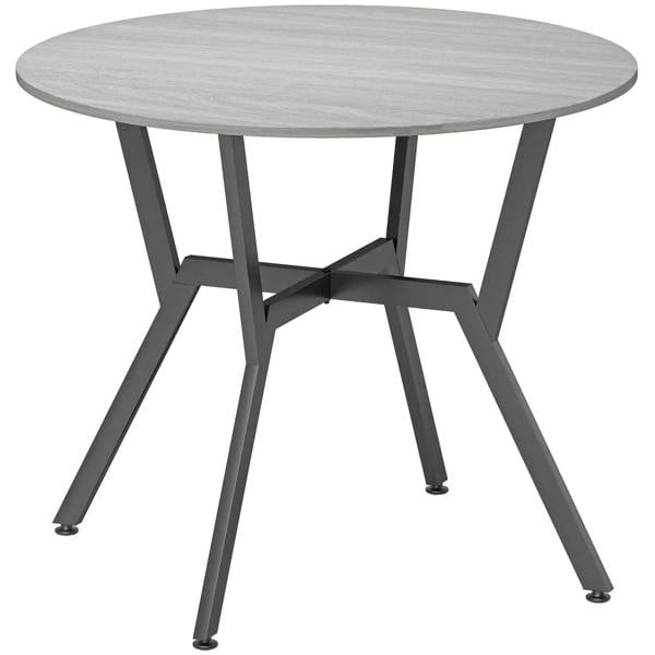 Round grey dining table with black four legs and anti-slip foot pads