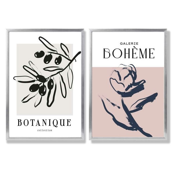 Sage Green Geometric Pineapple Fruit Set of 2 Art Prints with Silver Frame