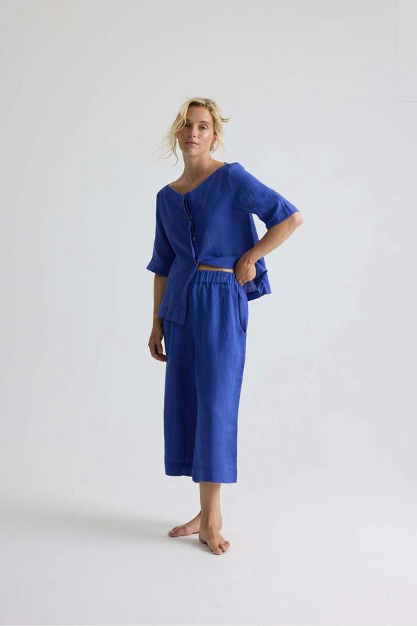 Pretty You London Relaxed Linen Colette Trousers In Bluing