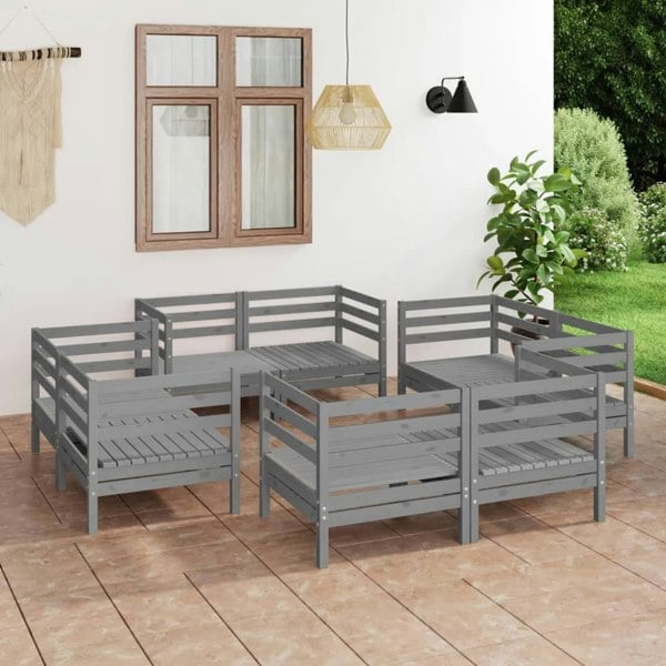 Berkfield 8 Piece Garden Lounge Set Grey Solid Pinewood