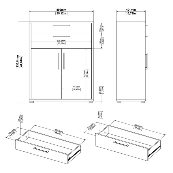 Wyld Haus Dris Natural Oak Wood Effect Bookcase 3 Shelves 4 Drawers