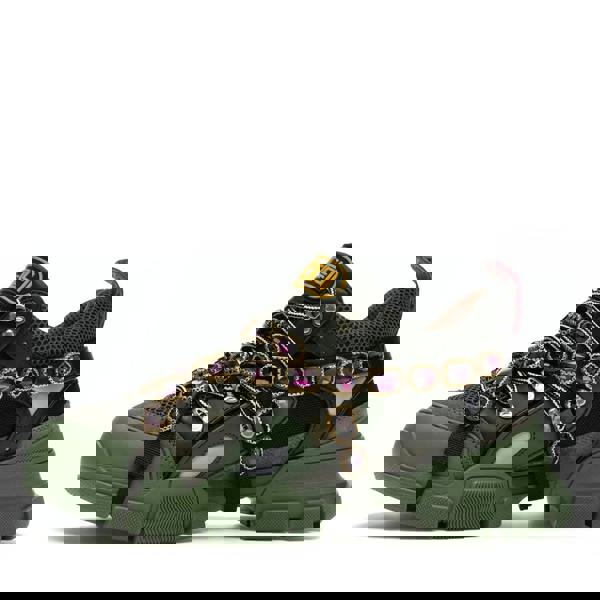 Gucci Flashtrek trainers in khaki green and black with multicoloured accents