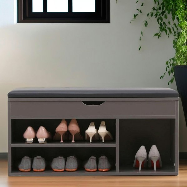 Rafaelo Mobilia Shoe Storage Bench 90CM Grey